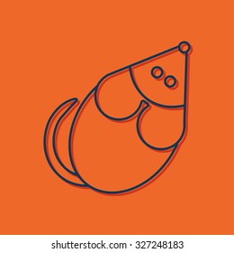 Vector blue outline rat or mouse icon on orange background with shadow 