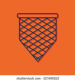 Vector blue outline scoop-net icon on orange background with shadow 