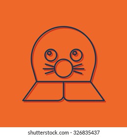Vector blue outline seal icon on orange background with shadow 