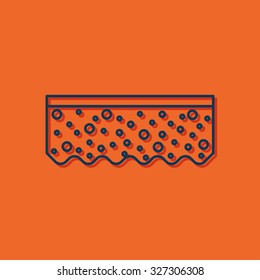Vector blue outline sponge icon on orange background with shadow 