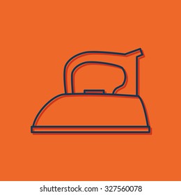 Vector blue outline tailor iron icon on orange background with shadow 