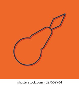 Vector blue outline tailor needle threader icon on orange background with shadow 