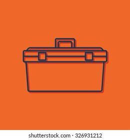 Vector blue outline toolkit icon on orange background with shadow . Industrial equipment 