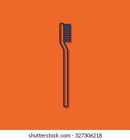 Vector blue outline tooth brush icon on orange background with shadow 