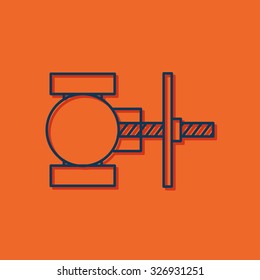 Vector blue outline valve icon on orange background with shadow 
