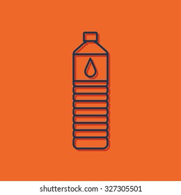 Vector blue outline water bottle on orange background with shadow 