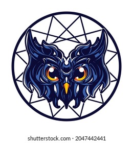 vector blue owl with circle