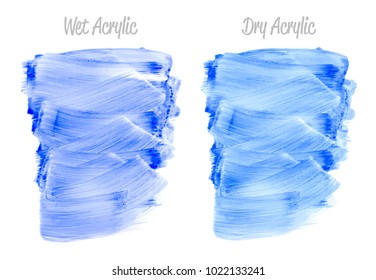 Vector blue paint smear stroke stain set. Abstract gold glittering textured art illustration. Acrylic Texture Paint Stain Illustration. Hand drawn brush strokes vector elements. Acrilyc strokes.