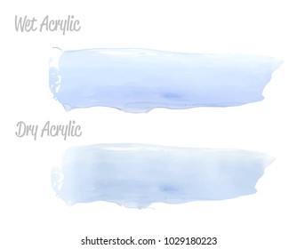 Vector blue paint smear stroke stain set. Abstract acrylic textured art illustration. Wet and Dry Acrylic Texture Paint Stain Illustration. Hand drawn brush strokes vector elements. Acrilyc strokes.