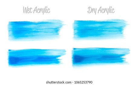 Vector blue paint smear stroke stain set. Abstract acrylic textured art illustration. Wet and Dry Acrylic Texture Paint Stain Illustration. Hand drawn brush strokes vector elements. Acrilyc strokes.
