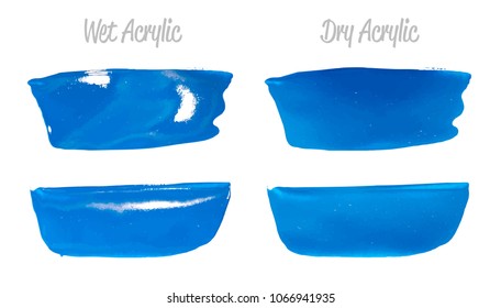 Vector blue paint smear stroke stain set. Abstract acrylic textured art illustration. Wet and Dry Acrylic Texture Paint Stain Illustration. Hand drawn brush strokes vector elements. Acrilyc strokes.