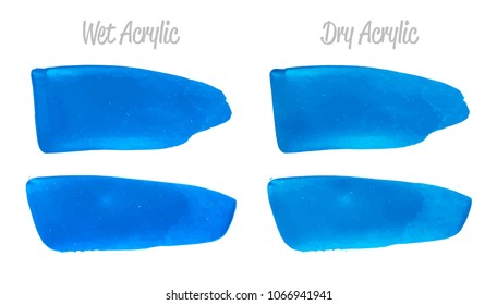 Vector blue paint smear stroke stain set. Abstract acrylic textured art illustration. Wet and Dry Acrylic Texture Paint Stain Illustration. Hand drawn brush strokes vector elements. Acrilyc strokes.