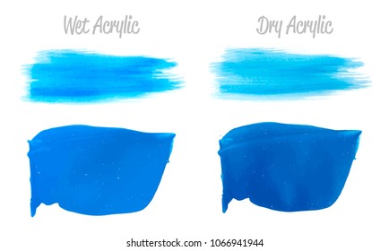 Vector blue paint smear stroke stain set. Abstract acrylic textured art illustration. Wet and Dry Acrylic Texture Paint Stain Illustration. Hand drawn brush strokes vector elements. Acrilyc strokes.