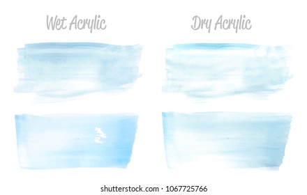 Vector blue paint smear stroke stain set. Abstract acrylic textured art illustration. Wet and Dry Acrylic Texture Paint Stain Illustration. Hand drawn brush strokes vector elements. Acrilyc strokes.