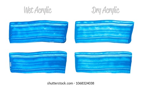 Vector blue paint smear stroke stain set. Abstract acrylic textured art illustration. Wet and Dry Acrylic Texture Paint Stain Illustration. Hand drawn brush strokes vector elements. Acrilyc strokes.