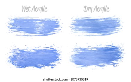 Vector blue paint smear stroke stain set. Abstract acrylic textured art illustration. Wet and Dry Acrylic Texture Paint Stain Illustration. Hand drawn brush strokes vector elements. Acrilyc strokes.