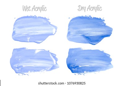 Vector blue paint smear stroke stain set. Abstract acrylic textured art illustration. Wet and Dry Acrylic Texture Paint Stain Illustration. Hand drawn brush strokes vector elements. Acrilyc strokes.