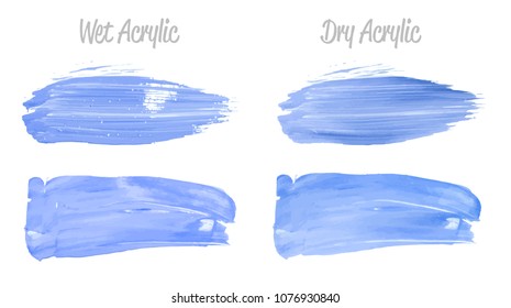 Vector blue paint smear stroke stain set. Abstract acrylic textured art illustration. Wet and Dry Acrylic Texture Paint Stain Illustration. Hand drawn brush strokes vector elements. Acrilyc strokes.