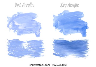 Vector blue paint smear stroke stain set. Abstract acrylic textured art illustration. Wet and Dry Acrylic Texture Paint Stain Illustration. Hand drawn brush strokes vector elements. Acrilyc strokes.