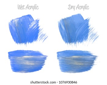 Vector blue paint smear stroke stain set. Abstract acrylic textured art illustration. Wet and Dry Acrylic Texture Paint Stain Illustration. Hand drawn brush strokes vector elements. Acrilyc strokes.