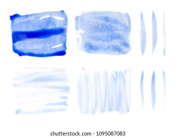 Vector blue paint smear stroke stain set. Abstract acrylic textured art illustration. Acrilyc Texture Paint Stain Illustration. Hand drawn brush strokes vector elements. Acrilyc strokes.