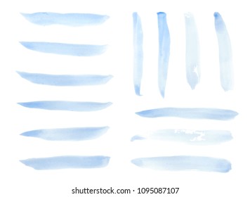 Vector blue paint smear stroke stain set. Abstract acrylic textured art illustration. Acrilyc Texture Paint Stain Illustration. Hand drawn brush strokes vector elements. Acrilyc strokes.