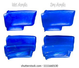 Vector blue paint smear stroke stain set. Abstract acrylic textured art illustration. Wet and Dry Acrylic Texture Paint Stain Illustration. Hand drawn brush strokes vector elements. Acrilyc strokes.