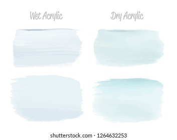 Vector blue paint smear stroke stain set. Abstract acrylic textured art illustration. Acrilyc Texture Paint Stain Illustration. Hand drawn brush strokes vector elements. Acrilyc strokes.