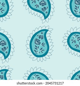 Vector azul paisley clásico simple fondo de patrón sin costuras.