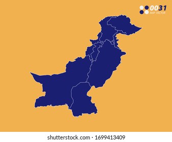 Mapa azul vector de Pakistán sobre fondo amarillo.