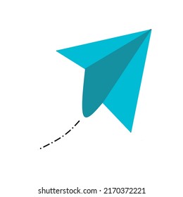 vector of a blue paper airplane flying in the air