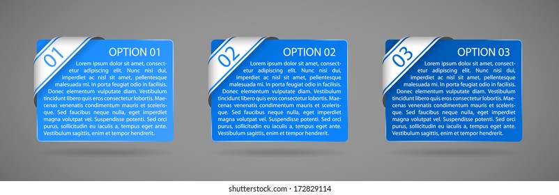 vector blue paper option labels with number of option on ribbon