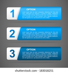vector blue paper option labels with number of option on ribbon