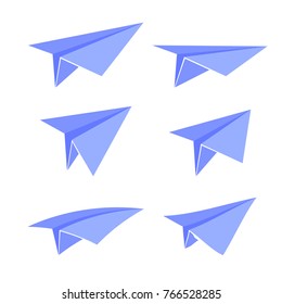 Vector Blue Paper Plane Set Isolated on White Background