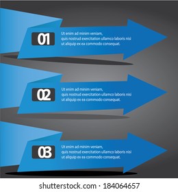 vector blue Paper Progress background / product choice or versions. vector red origami ribbon banner on black background.
