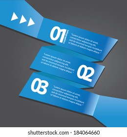 vector blue Paper Progress background / product choice or versions. vector red origami ribbon banner on black background.