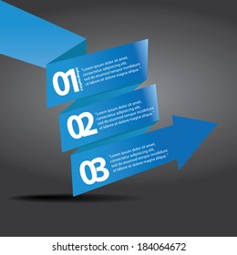 vector blue Paper Progress background / product choice or versions. vector red origami ribbon banner on black background.