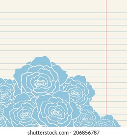 vector blue pastel rose silhouette on lined paper background