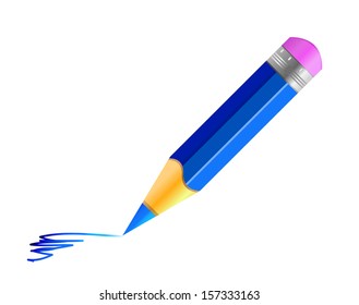 Vector blue pencil. Icon. Isolation over white background.