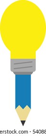 Vector blue pencil with yellow light bulb tip.
