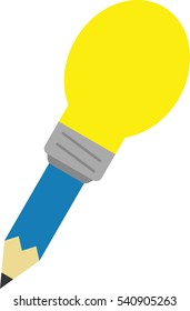 Vector blue pencil with yellow light bulb tip.