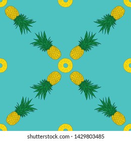 Vector blue pineapple seamless pattern. Perfect for fabrics, notebooks, scrapbooking, wallpaper, giftwrap and so much more. Fresh and Fun summer fruit.