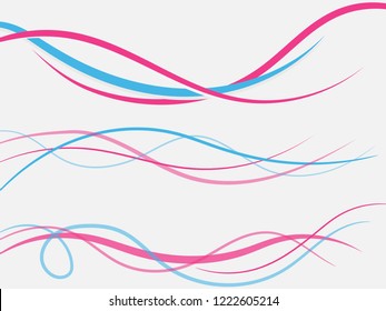 Vector Blue Pink Abstract Swoosh Background. Wavy Waves Banner Color Line For Web Banner.