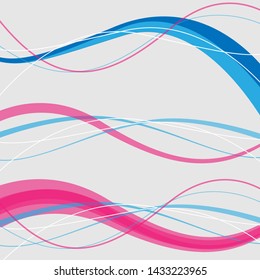 Vector blue pink abstract swoosh background. Wavy waves banner color line for web banner.