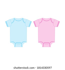 Vector Blue and Pink Blank Baby Bodysuit Template, Mock-up Closeup Isolated on White. Body children, baby shirt, onesie. Accessories, clothes for newborns. Top view