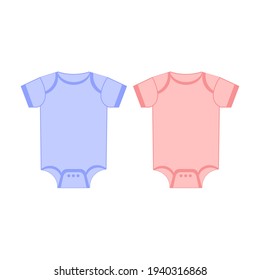 Vector Blue and Pink Blank Baby Bodysuit Template, Mock-up Closeup Isolated on White. Body children, baby shirt, onesie. Accessories, clothes for newborns. 