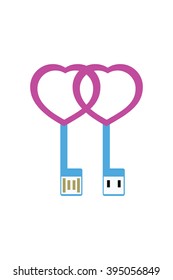 vector blue and pink colored. USB-stick shaped like heart