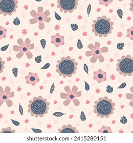 Vector blue and pink flower seamless pattern background. Perfect for fabric, scrapbooking, wallpaper projects