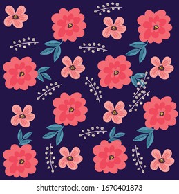 Vector blue and pink flowers background 