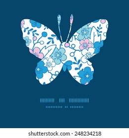 Vector blue and pink kimono blossoms butterfly silhouette pattern frame